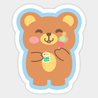 Boba tea , dango and a bear Sticker